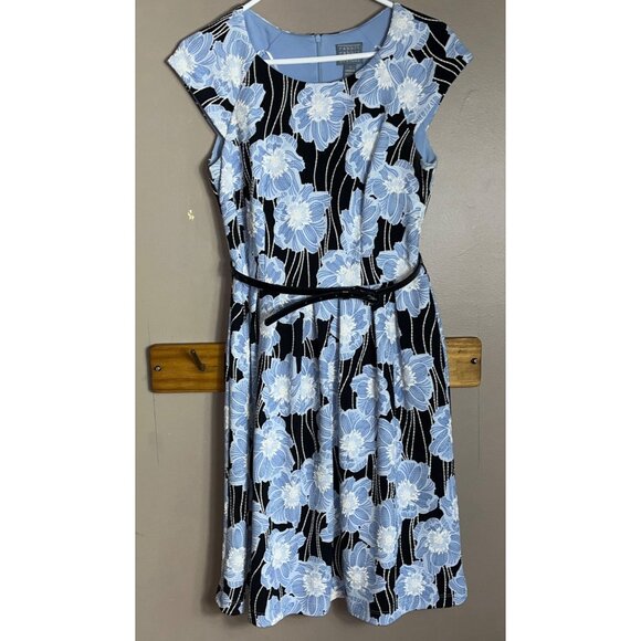 Rabbit Rabbit Rabbit Dress Blue Floral Fit Flare Midi Poly Career Retro Womens 6 - Picture 13 of 15